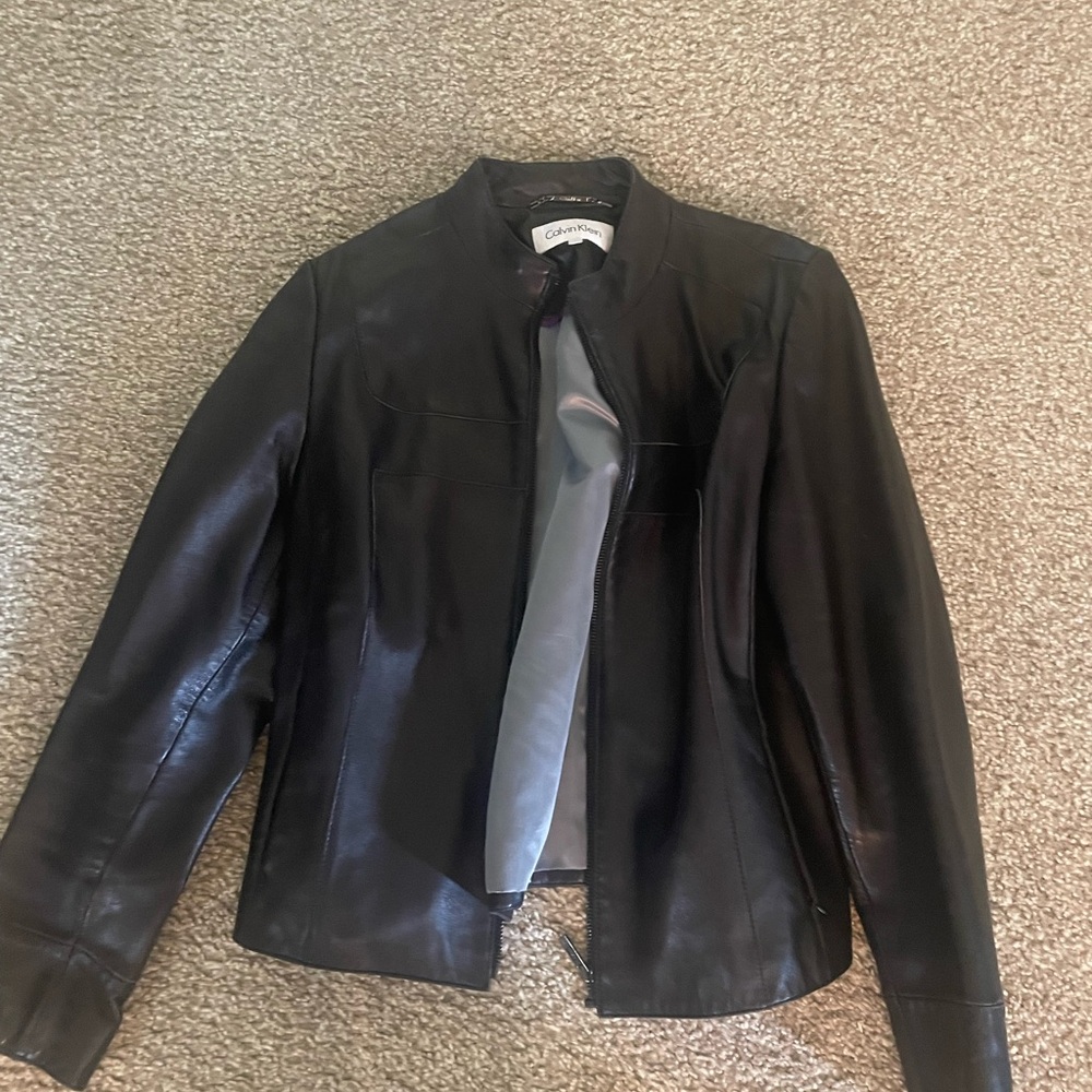 Calvin Klein Black Leather Jacket Tailored Fit